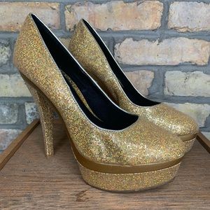 Just Fabulous ‘Angelica’ Gold Glitter Platform Heels